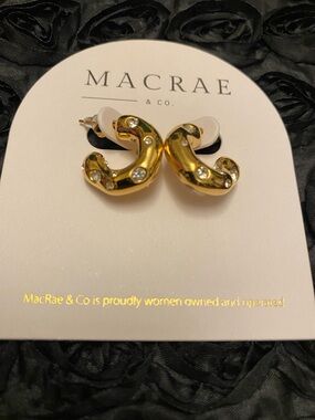 Gold Crystal Accent Hoop Earrings